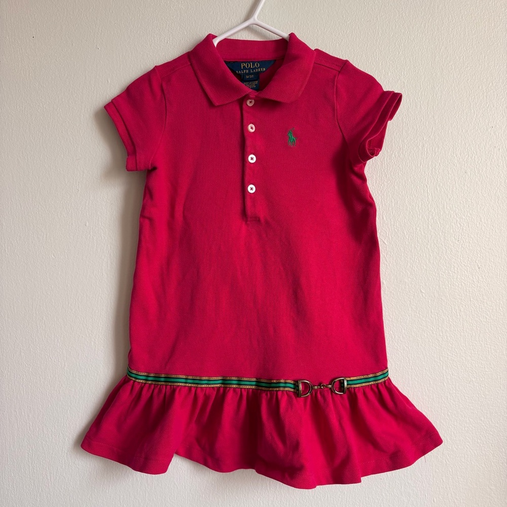 Ralph Lauren Kids Red Polo Dress with Striped Belt Size 3/3T